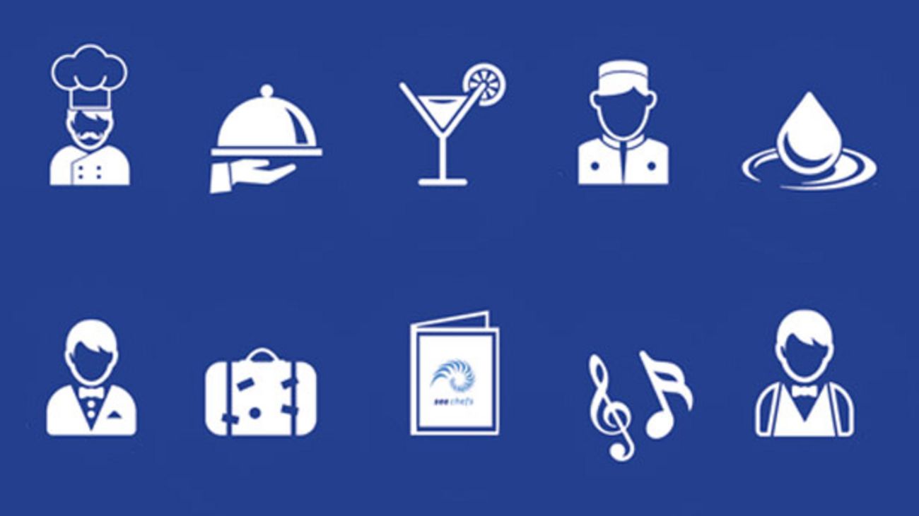 Ăśbersicht der Departements die mit Jobs bei sea chefs bestĂĽckt werden: KĂĽche, Service, Bar, Housekeeping, Spa, Shop, Touristik, Provision, F&B, Entertainment, IT